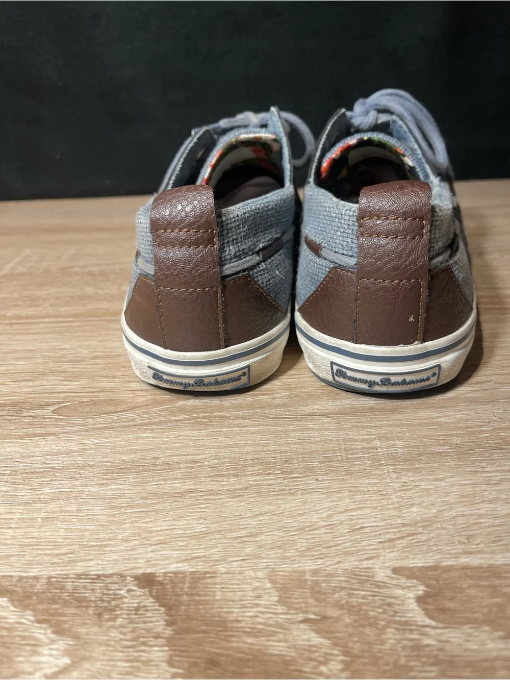 Tommy Bahama Men's Gray Canvas Boat Shoes with Brown Accents